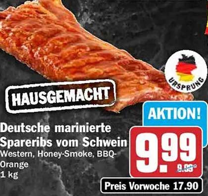 HAUSGEMACHT Deutsche marinierte Spareribs vom Schwein Western, Honey-Smoke, BBQ-Orange 1 kg