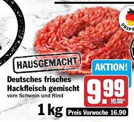 HAUSGEMACHT Deutsches frisches Hackfleisch gemischt vom Schwein und Rind 1 kg