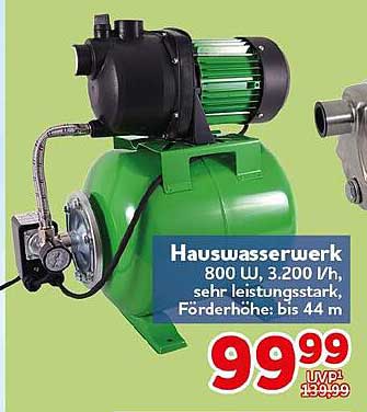 Hauswasserwerk 800 W, 3.200 l/h, sehr leistungsstark, Förderhöhe: bis 44 m
