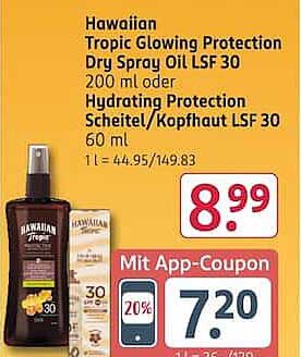 Hawaiian Tropic Glowing Protection Dry Spray Öl LSF 30 200 ml oder Hydrating Protection Scheitel/Kopfhaut LSF 30 60 ml