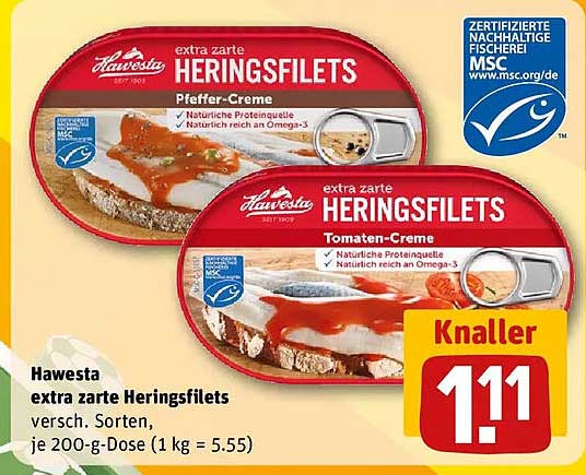 Hawesta extra zarte Heringsfilets versch. Sorten, je 200-g-Dose (1 kg = 5.55)