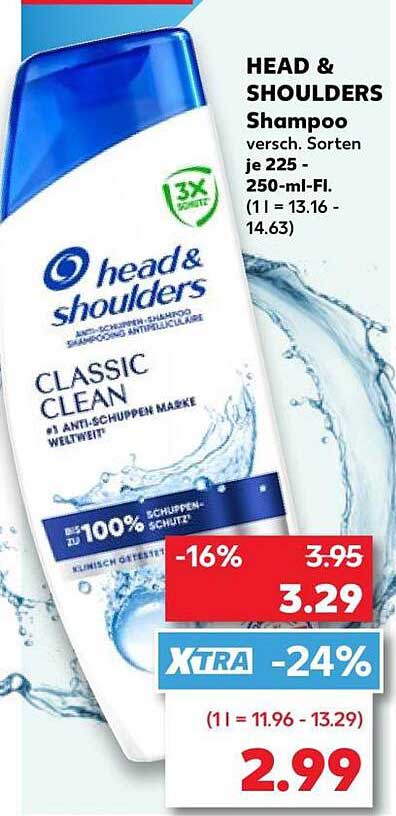 HEAD & SHOULDERS Shampoo versch. Sorten je 225 - 250-ml-Fl. (1 l = 13.16 - 14.63)