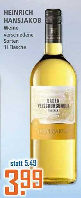 HEINRICH HANSJAKOB Weine verschiedene Sorten 1l Flasche