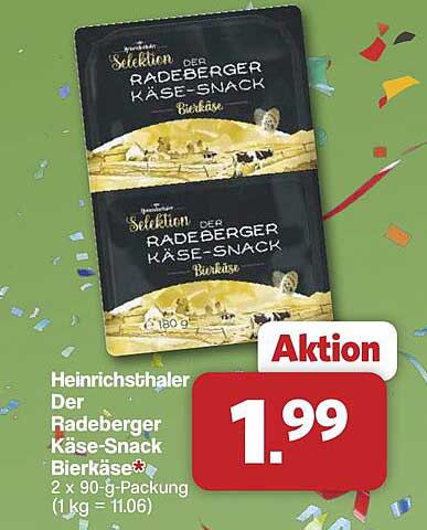 Heinrichshaler Der Radeberger Käse-Snack Bierkäse* 2 x 90-g-Packung (1 kg = 11.06)