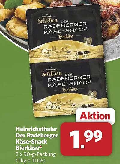 Heinrichsthaler Der Radeberger Käse-Snack Bierkäse* 2 x 90-g-Packung (1 kg = 11.06)