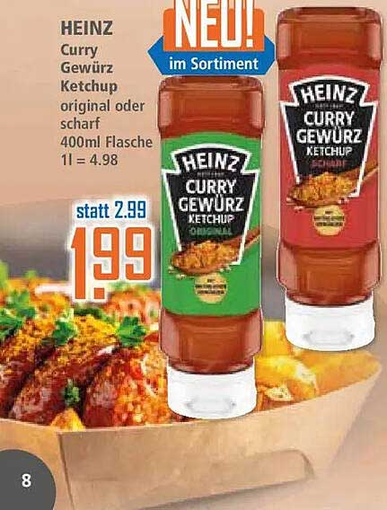 HEINZ Curry Gewürz Ketchup original oder scharf 400ml Flasche 1l = 4.98