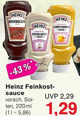 Heinz Feinkost-sauce versch. Sorten, 220ml (1 l = 5,86)