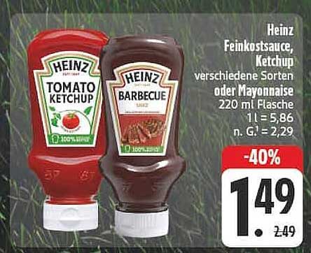 Heinz Feinkostsauce, Ketchup verschiedene Sorten oder Mayonnaise 220 ml Flasche