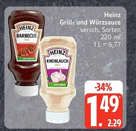 Heinz Grill- und Würzsauce versch. Sorten 220 ml 1 L = 6,77