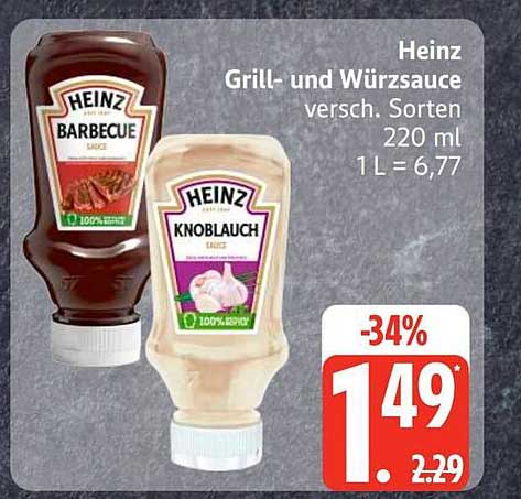 Heinz Grill- und Würzsauce versch. Sorten 220 ml 1 L = 6,77