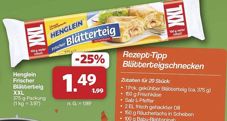 Henglein Frischer Blätterteig XXL 375-g-Packung
