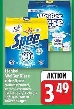 Henkel Weißer Riese oder Spee Vollwaschmittel, versch. Varianten 1WA = 0,2/0,21/0,17 16/17/20 Wasch-anwendungen