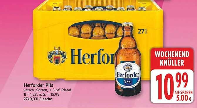 Herforder Pils versch. Sorten, +3,66 Pfand 27x0,33l Flasche