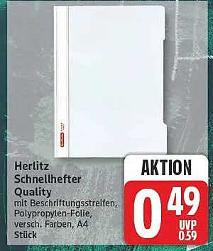Herlitz Schnellhefter Quality mit Beschriftungsstreifen, Polypropylen-Folie, versch. Farben, A4, Stück