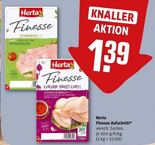 Herta Finesse Aufschnitt* versch. Sorten, je 100-g-Pckg. (1 kg = 13.90)