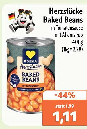 Herzstücke Baked Beans in Tomatensauce mit Ahornsirup 400g