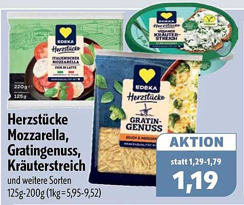Herzstücke Mozzarella, Gratingenuss, Kräuterstreich und weitere Sorten