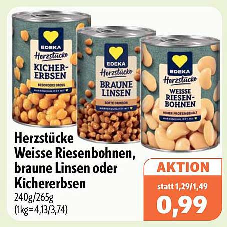 Herzstücke Weisse Riesenbohnen, braune Linsen oder Kichererbsen