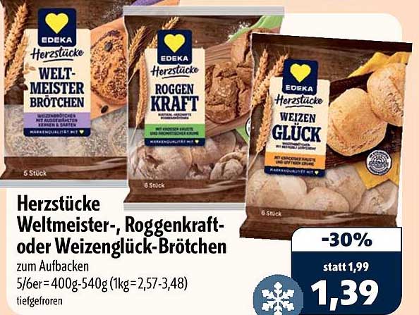Herzstücke Weltmeister-, Roggenkraft- oder Weizenglück-Brötchen zum Aufbacken