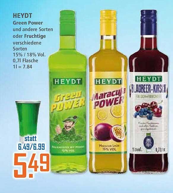HEYDT Green Power und andere Sorten oder Fruchtige verschiedene Sorten 15% / 18% Vol. 0,7l Flasche