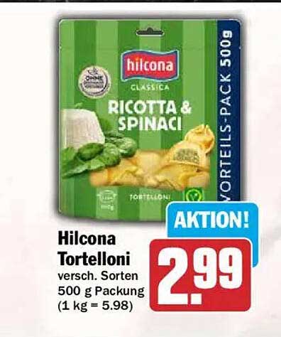 Hilcona Tortelloni versch. Sorten 500 g Packung (1 kg = 5.98)