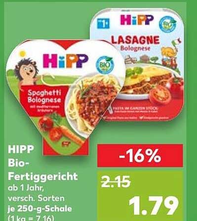 HIPP Bio-Fertiggericht ab 1 Jahr, versch. Sorten, je 250-g-Schale (1 kg = 7,16)