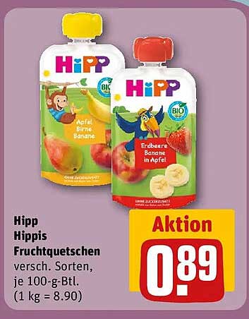 Hipp Hippis Fruchtquetschen versch. Sorten je 100-g-Btl. (1 kg = 8.90)