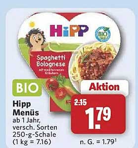 Hipp Menüs ab 1 Jahr, versch. Sorten 200-g-Schale (1 kg = 7.16)
