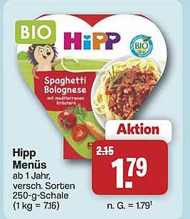Hipp Menüs ab 1 Jahr, versch. Sorten, 250-g-Schale