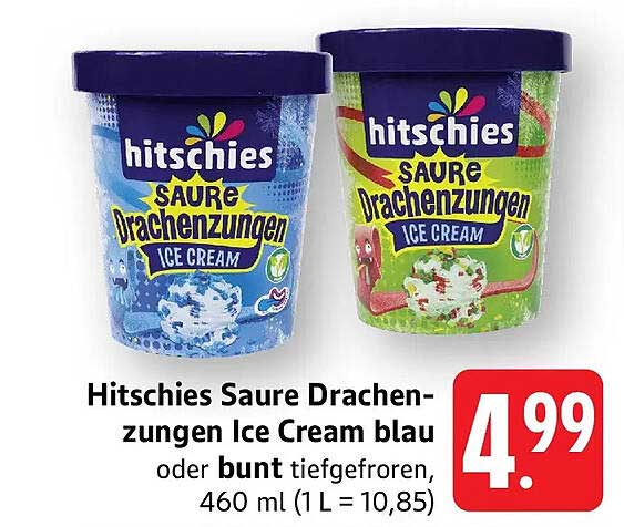 Hitschies Saure Drachenzungen Ice Cream blau oder bunt tiefgefroren, 460 ml (1 L = 10,85)