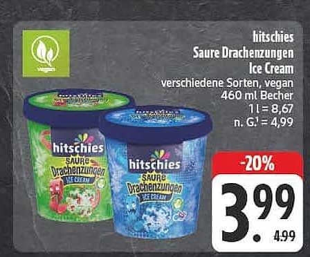 hitschies Saure Drachenzungen Ice Cream verschiedene Sorten, vegan 460 ml Becher