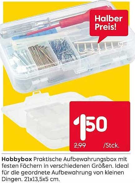 Hobbybox Praktische Aufbewahrungsbox mit festen Fächern in verschiedenen Größen. Ideal für die geordnete Aufbewahrung von kleinen Dingen. 21x13,5x5 cm.