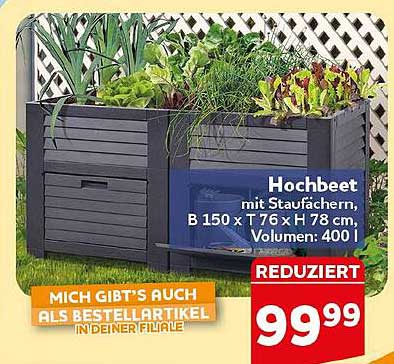 Hochbeet mit Staufächern, B 150 x T 76 x H 78 cm, Volumen: 400 l