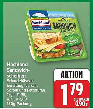 Hochland Sandwich-Scheiben Schmelzkäsezubereitung, versch. Sorten und Fettstufen 150g Packung