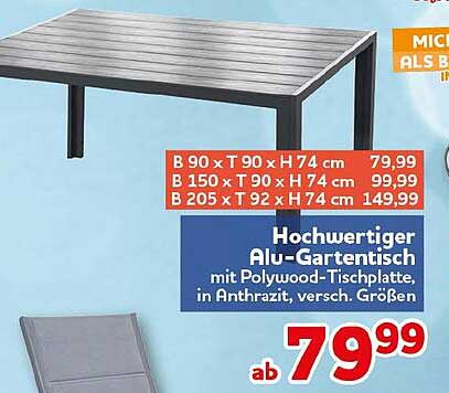 Hochwertiger Alu-Gartentisch mit Polywood-Tischplatte, in Anthrazit, versch. Größen