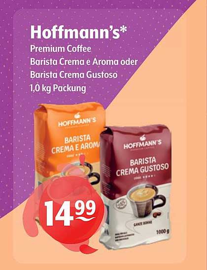 Hoffmann's* Premium Coffee Barista Crema Aroma oder Barista Crema Gustoso 1,0 kg Packung