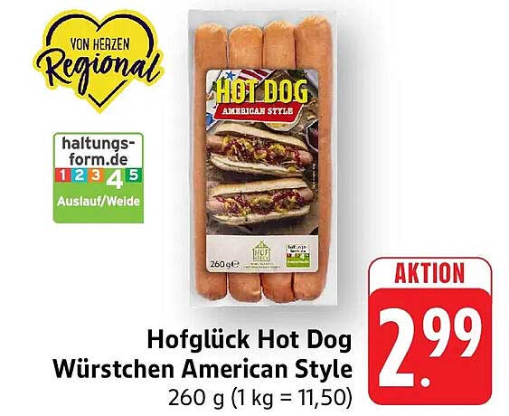 Hofglück Hot Dog Würstchen American Style 260 g (1 kg = 11,50)