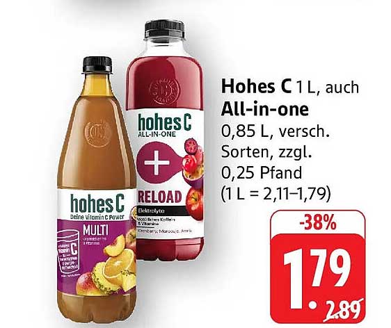 Hohes C 1 L, auch All-in-one 0,85 L, versch. Sorten, zzgl. 0,25 Pfand