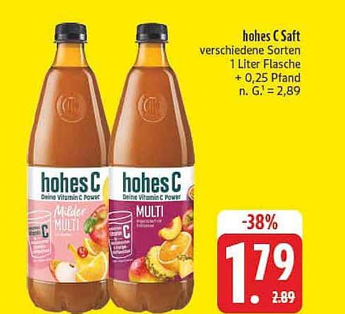 hohes C Saft verschiedene Sorten 1 Liter Flasche + 0,25 Pfand n. G. 1=2,89