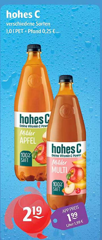 hohes C verschiedene Sorten 1,0 l PET + Pfand 0,25 €
