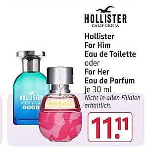 Hollister For Him Eau de Toilette oder For Her Eau de Parfum je 30 ml