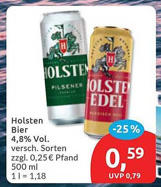 Holsten Bier 4,8% Vol. versch. Sorten zzgl. 0,25€ Pfand 500 ml 1 l = 1,18