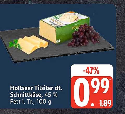 Holtseer Tilsiter dt. Schnittkäse, 45 % Fett i. Tr., 100 g