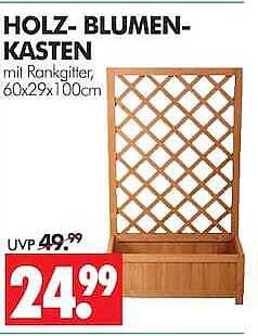 HOLZ-BLUMEN-KASTEN mit Rankgitter, 60x29x100cm
