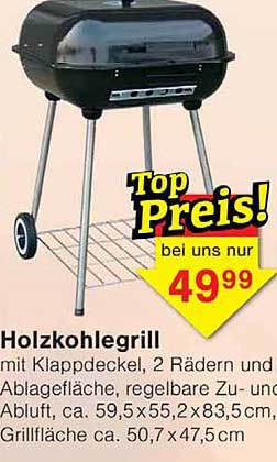Holzkohlegrill mit Klappdeckel, 2 Rädern und Ablagefläche, regelbare Zu- und Abluft, ca. 59,5 x 55,2 x 83,5 cm, Grillfläche ca. 50,7 x 47,5 cm