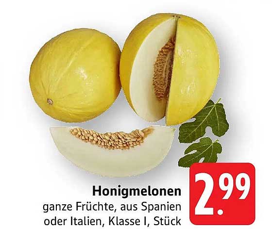 Honigmelonen ganze Früchte, aus Spanien oder Italien, Klasse I, Stück