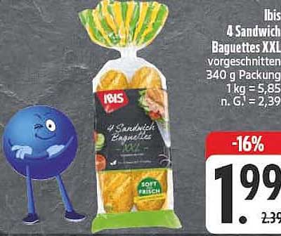 Ibis 4 Sandwich Baguettes XXL vorgeschritten 340 g Packung