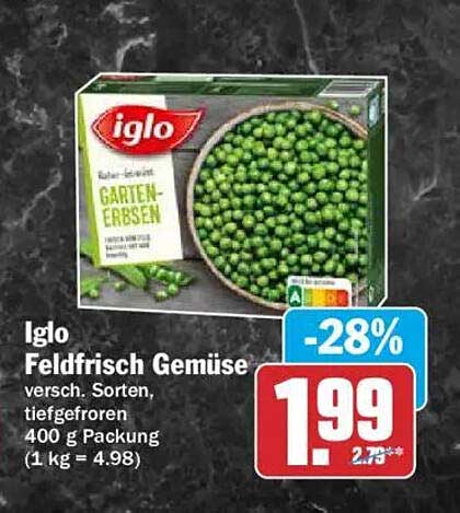 Iglo Feldfrisch Gemüse versch. Sorten, tiefgefroren 400 g Packung (1 kg = 4.98)