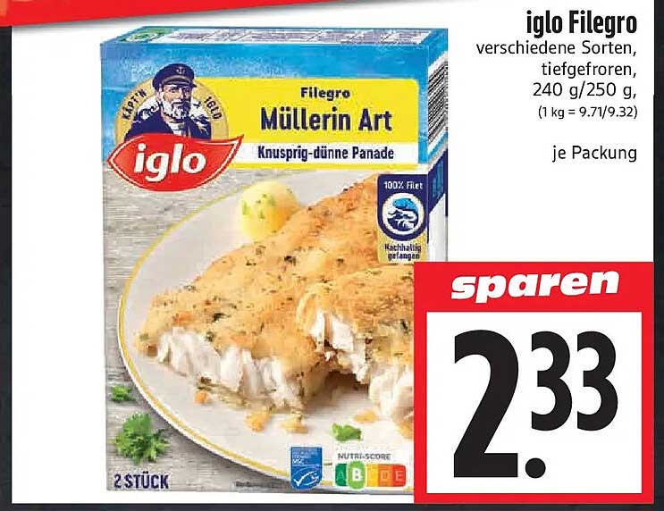 iglo Filegro verschiedene Sorten, tiefgefroren, 240 g/250 g, je Packung