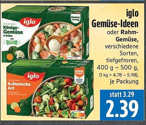iglo Gemüse-Ideen oder Rahm-Gemüse, verschiedene Sorten, tiefgefroren, 400 g - 500 g, je Packung